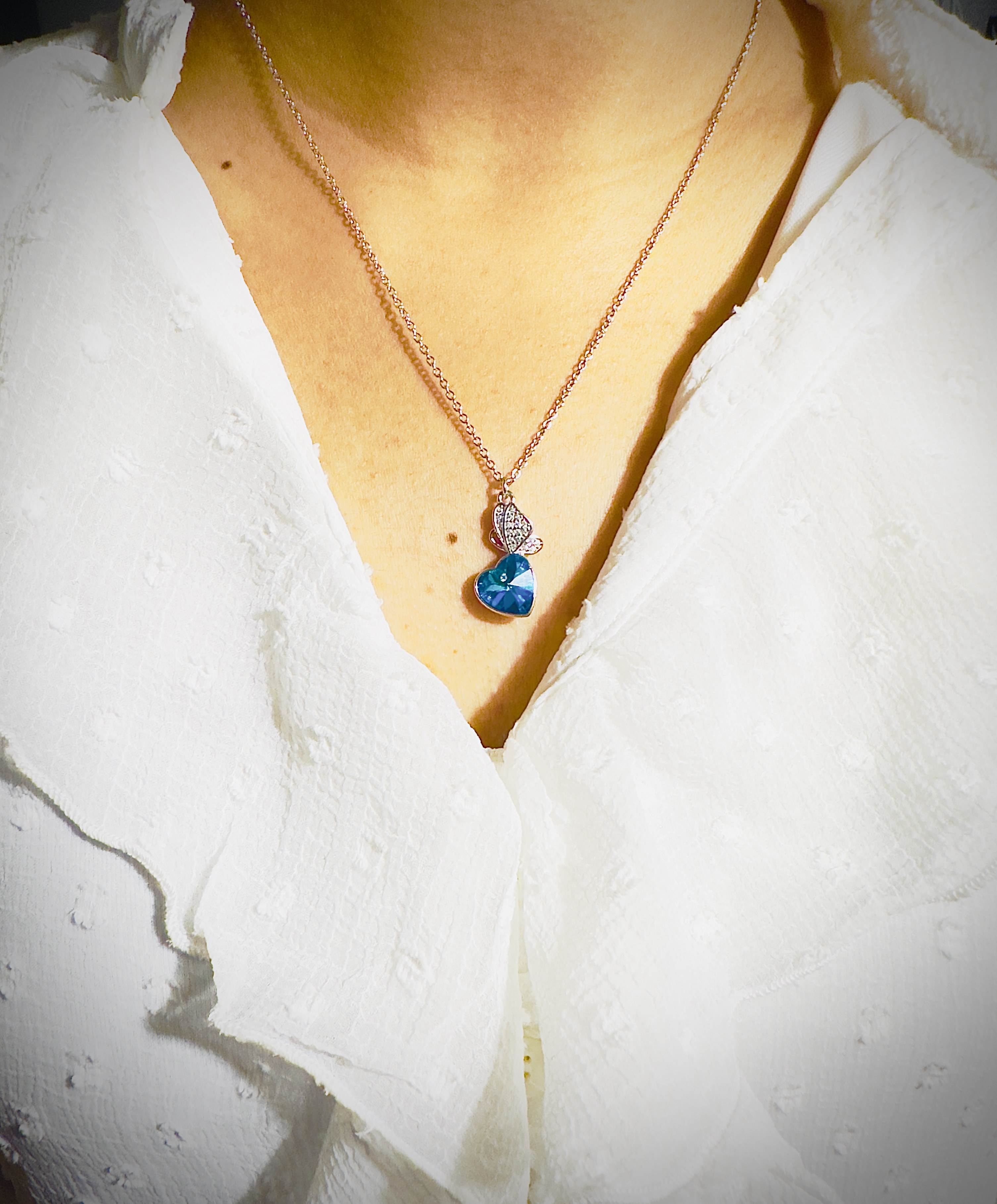 Sterling Silver Blue Heart & Butterfly Necklace